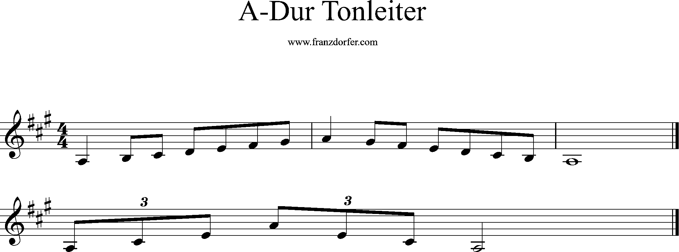 a-dur tonleiter, violinschlüssel, tiefe oktav, a0-a1